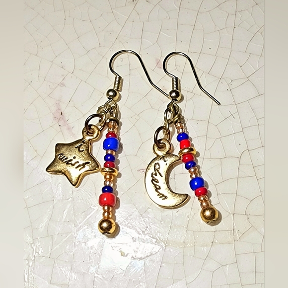 Celestial star and half moon Crescent beaded Dangle earrings - Picture 5 of 6